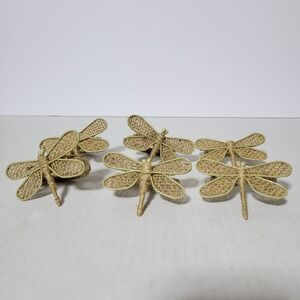 Vtg 6 Dragonfly Napkin Ring Holders Natural Wicker Rattan Country Chic Picnic